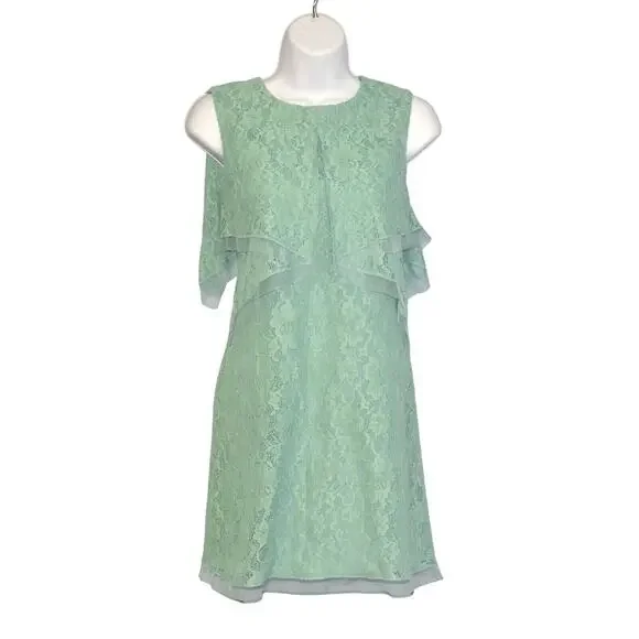 A8 NWT BCBG MAXAZRIA Amelie Lt Aqua Lace Flounce Layer Top Dress Size XXS $230 - Picture 3 of 8